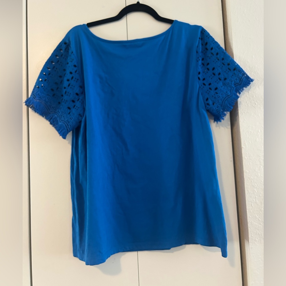 Lilly Pulitzer Vibrant Blue Lace Sleeve Top - Picture 3 of 4